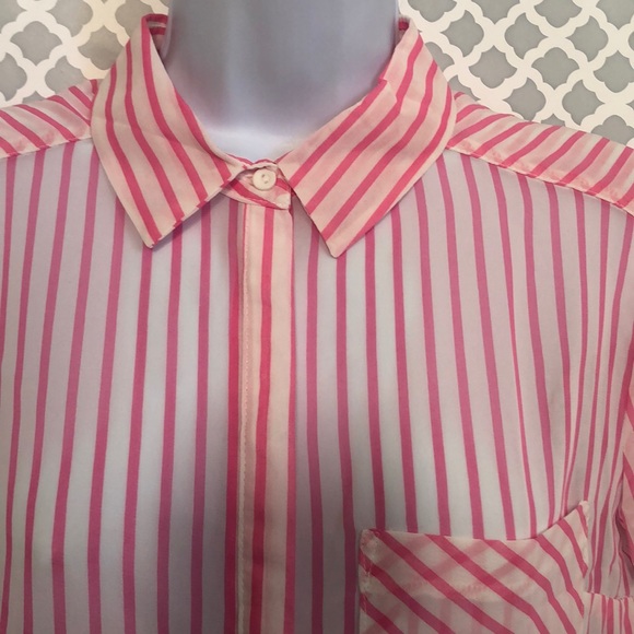🌞NWT Timing hot pink sheer striped button down - Picture 2 of 4